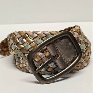 Fossil Vintage Y2K Genuine Leather Floral Fabric Boho Hippie Festival Belt M